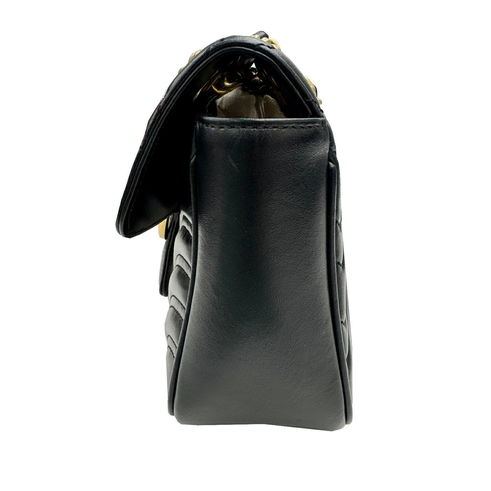 Gucci Quilted Leather Black GG Shoulder Bag Marmont - Picture 3 of 10